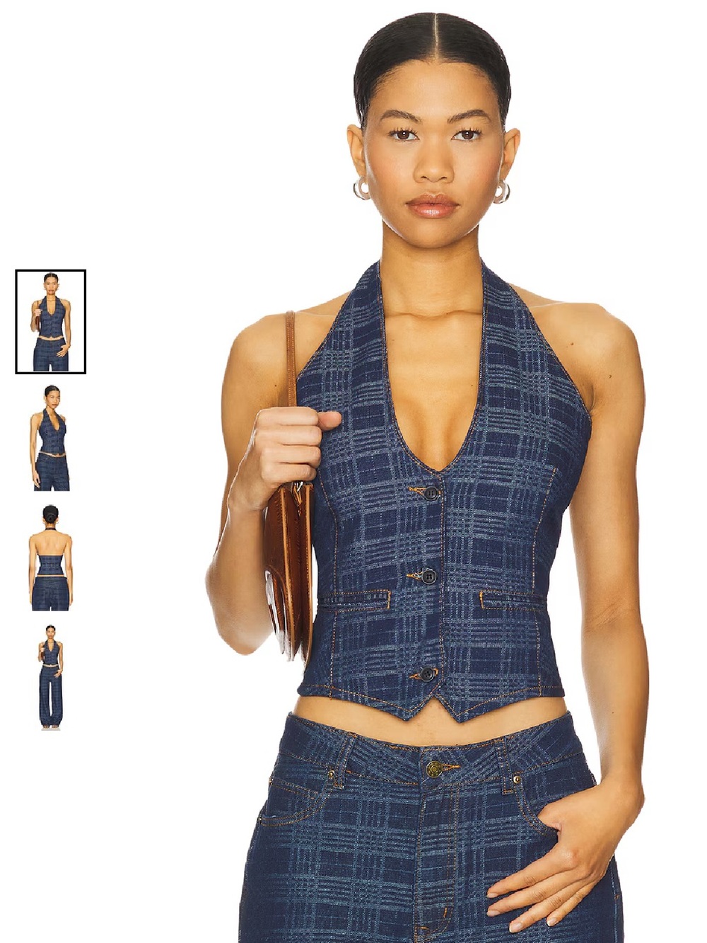 NWT Lioness Renewal Halter Top in Indigo Plaid.